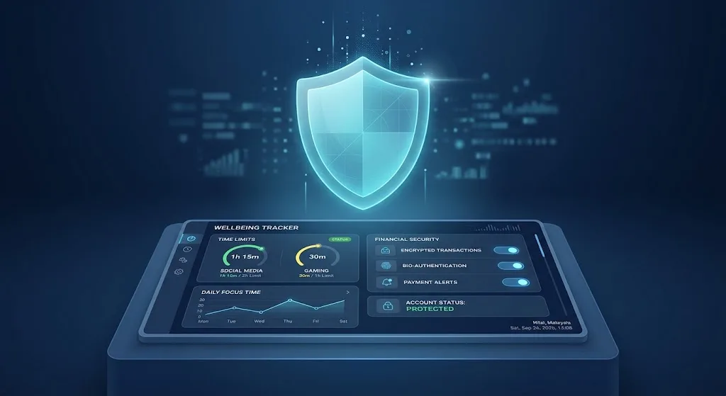 Digital security shield icon protecting user profile settings and automated deposit limits